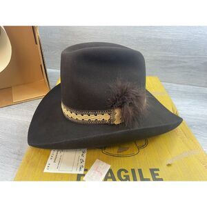John B.Stetson 3X Beaver XXX Men's Hat Western Cowboy Feather Leather 71/4 Brown